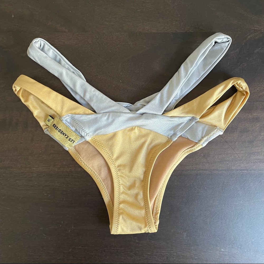 🆕 Les Canebiers Palmier Metallic Silver & Gold Strappy Bikini Top & Bottom - Picture 11 of 15